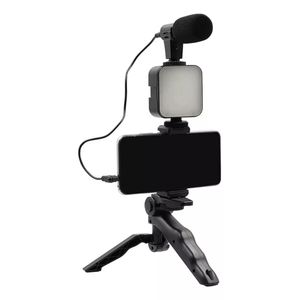 Kit Para Streaming Vlogs Tripode Luz Micrófon Palo Selfies Color Negro