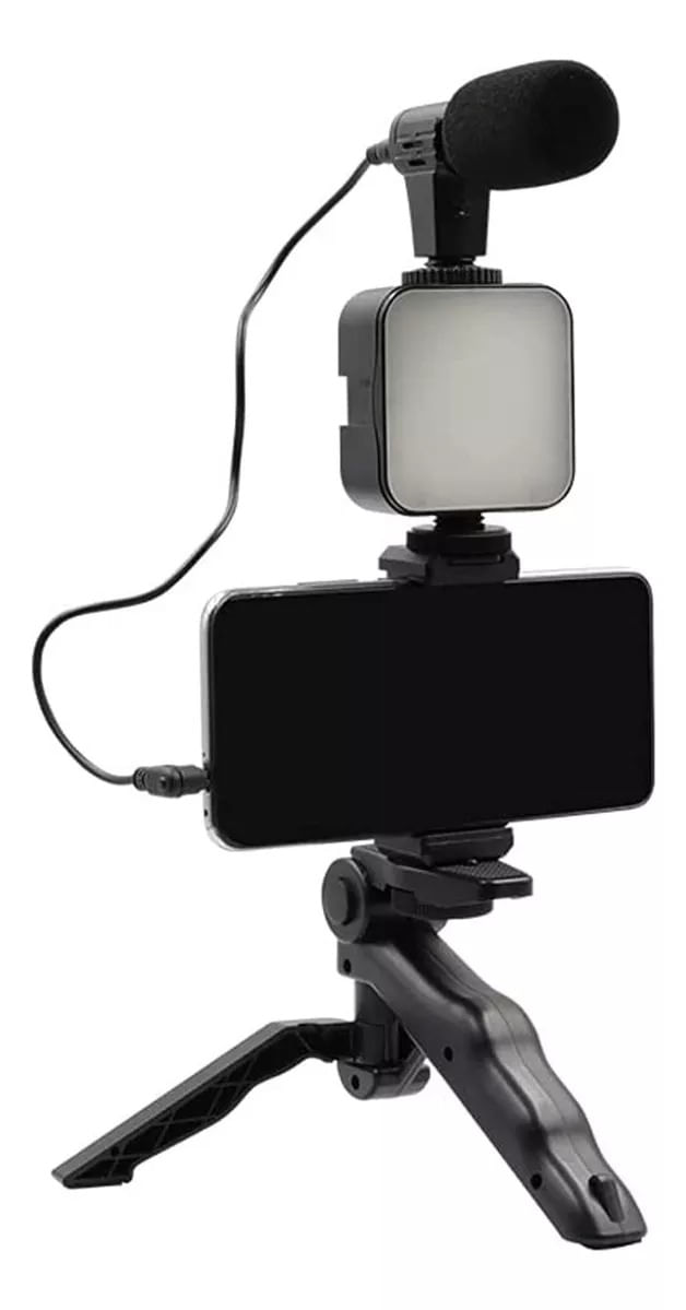 Kit-Para-Streaming-Vlogs-Tripode-Luz-Microfon-Palo-Selfies-Color-Negro